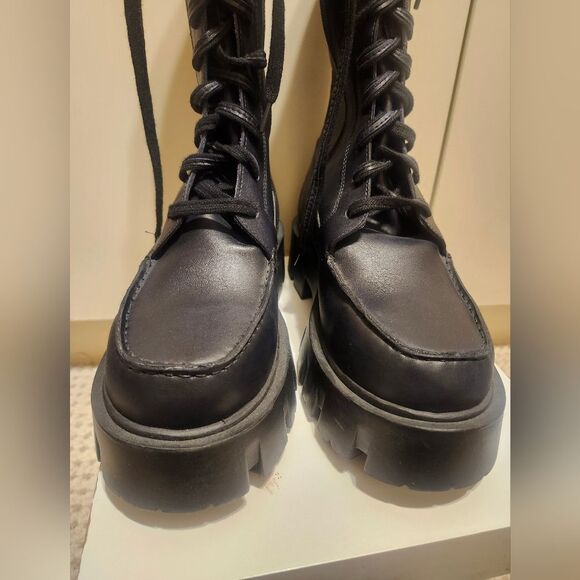 New Free People "Jones" Lug Sole Black Leather Lace-Up Combat Boots Sz.8.5 $278 - Picture 4 of 13
